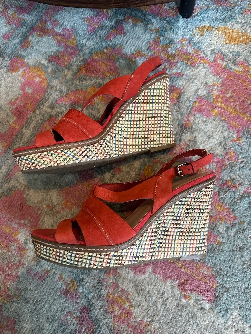 Anne Klein Orange-Red Suede Slingback Heels